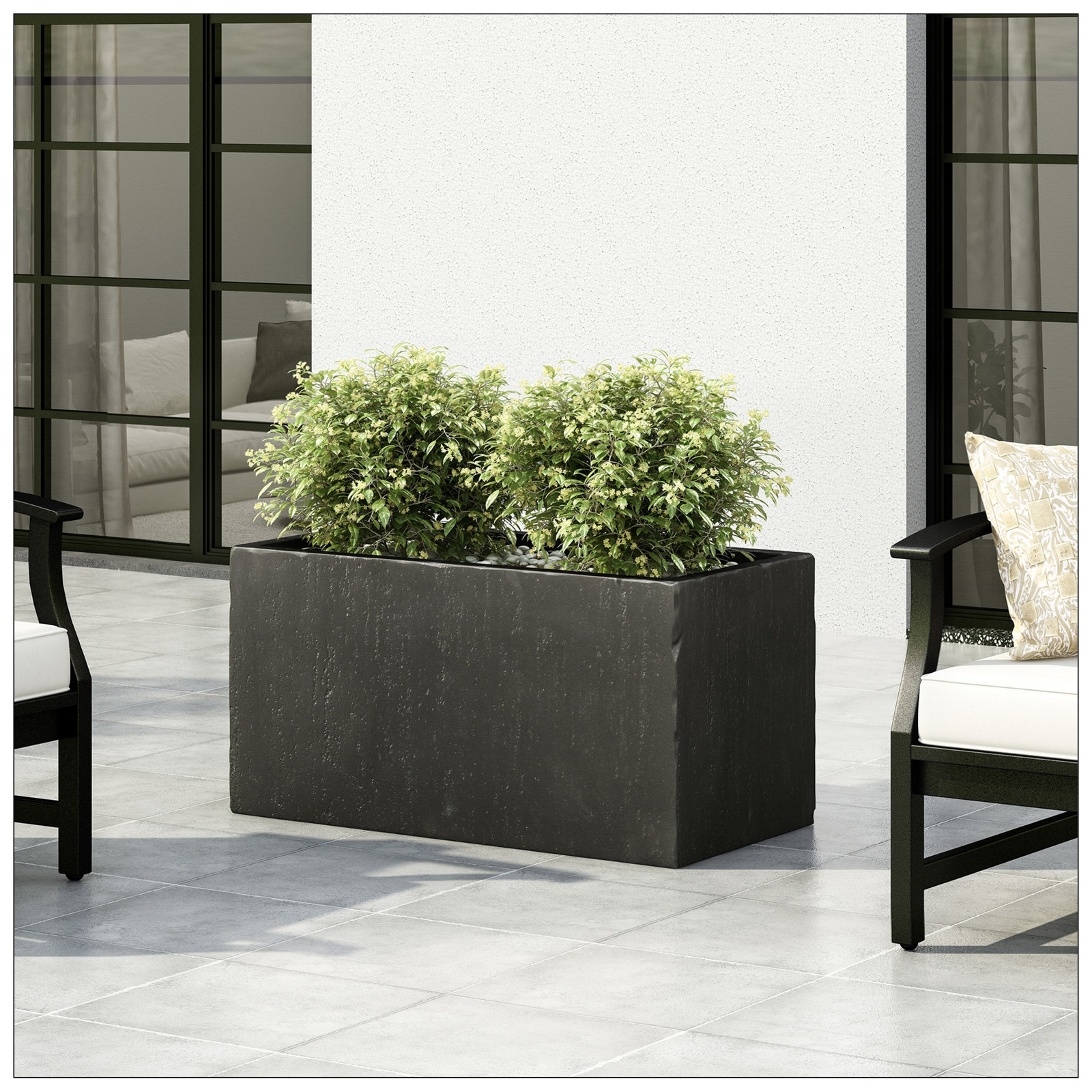 Shiner Lightweight Concrete Planter Box Set, Black, 18" H x 35.25" W x 18" D, 2
