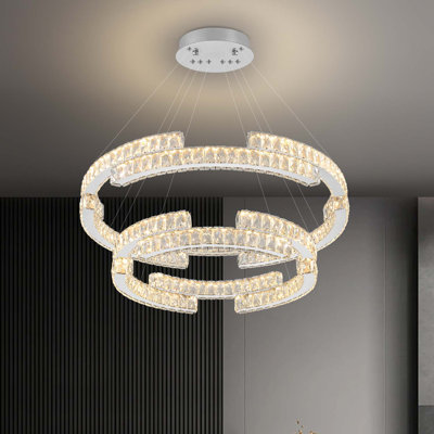 Markishia Modern LED Double Tiered Crystal Chandelier D32"+D20"Dimmable 3000-6000k