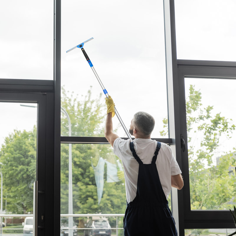 Window Washing Kit with Swivel Window Squeegee and 6' Telescopic Pole, 76" L x 14" W x 1" D