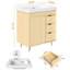 Meuble-lavabo 32 po, meuble-lavabo simple moderne avec comptoir en céramique et miroir, meuble-lavabo autoportant, blanc, naturel-371335257
