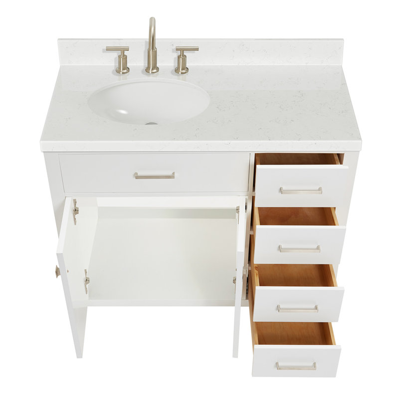 Ensemble de meuble-lavabo simple Macnair avec quartz Carrara blanc, Ovale, Blanc, 42"