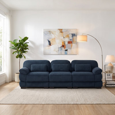 Canapé modulable 3 places, en velours côtelé avec coussins d'assise pour salon, appartement