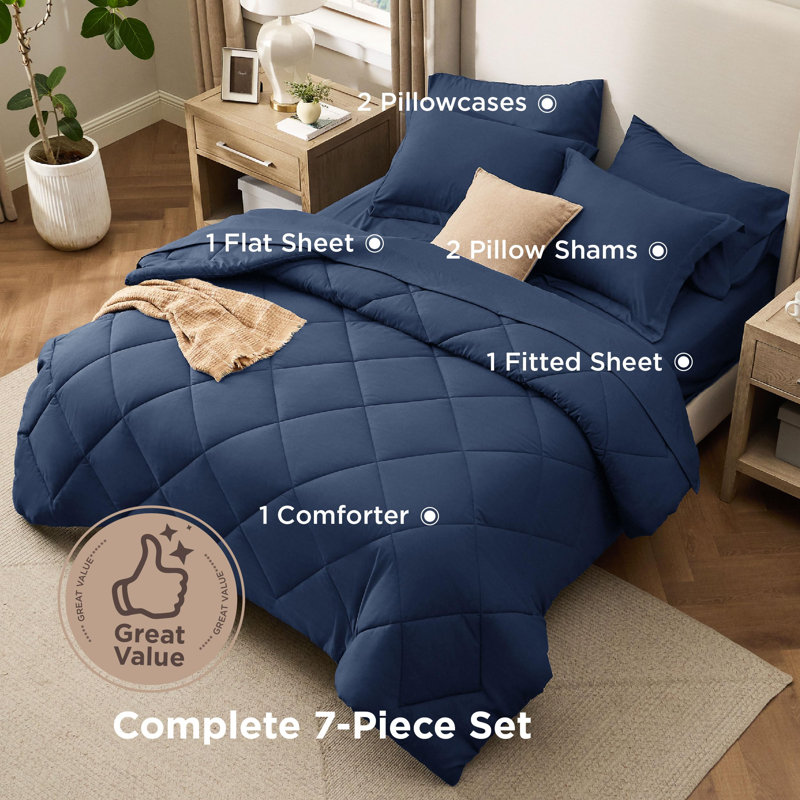 Ensembles d'édredon matelassés, lit moelleux de luxe dans un sac, Grand édredon et 6 pièces supplémentaires, Marine