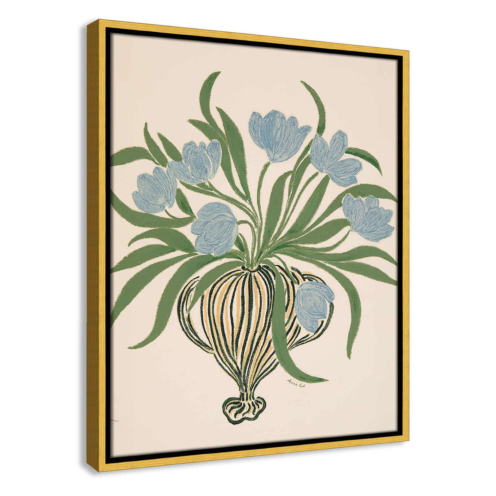 Colette "La Poire Blue Tulips" Print, 21.5" H x 17.5" W, Gold