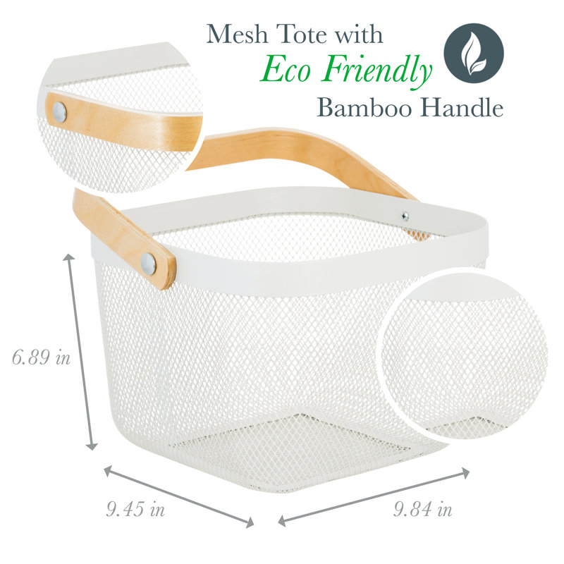 Latitude Run Mesh Tote With Bamboo Handle, White