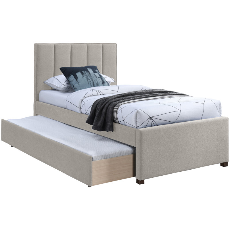 Lit plateforme simple Harper Sav, Tissu texturé en lin beige