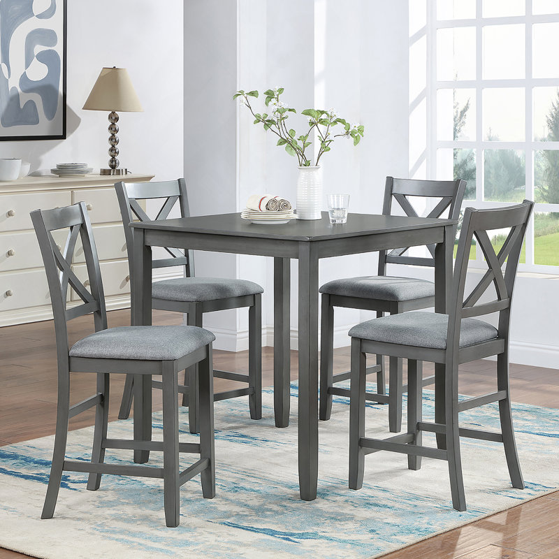 Ensemble de table de salle à manger 5 pièces pour 4 personnes, ensemble de table de cuisine à hauteur de comptoir avec table carrée