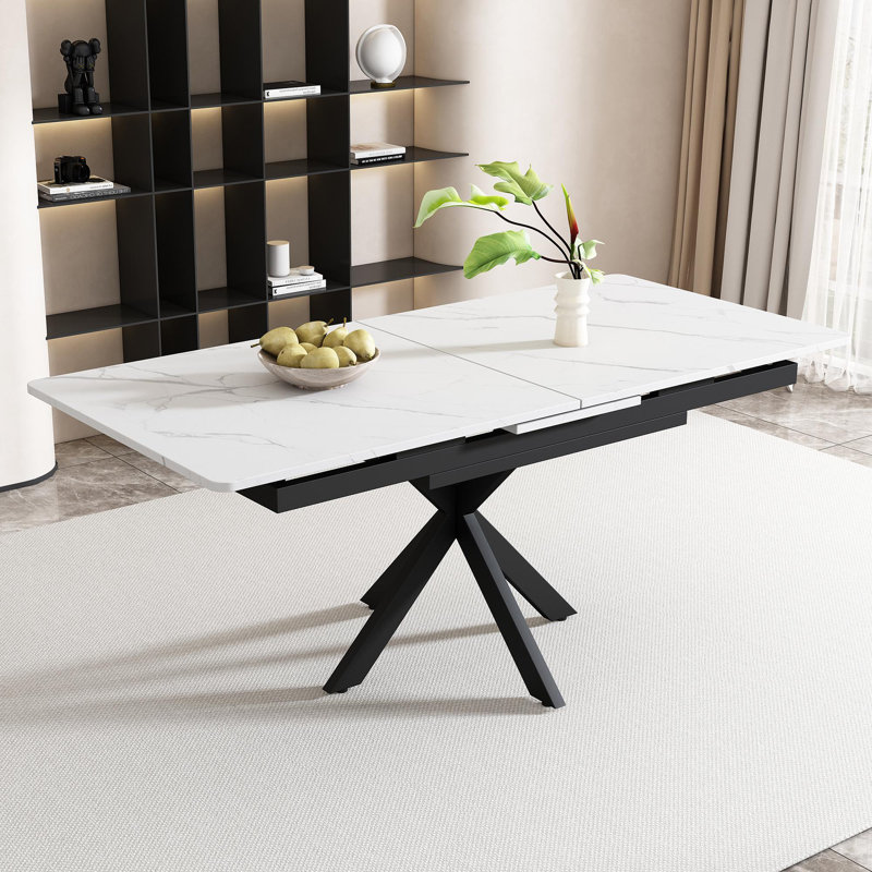 Extendable Dining Table Black With Grey Desktop, White