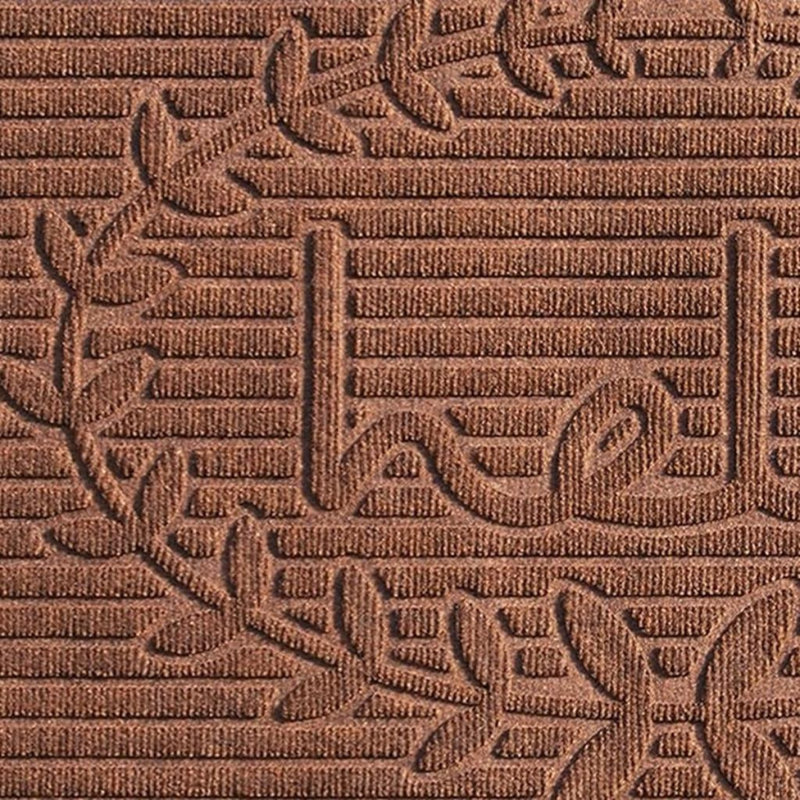 Tapis de porte d'extérieur en polypropylène à rayures brunes « Hello » (61 x 91 cm)