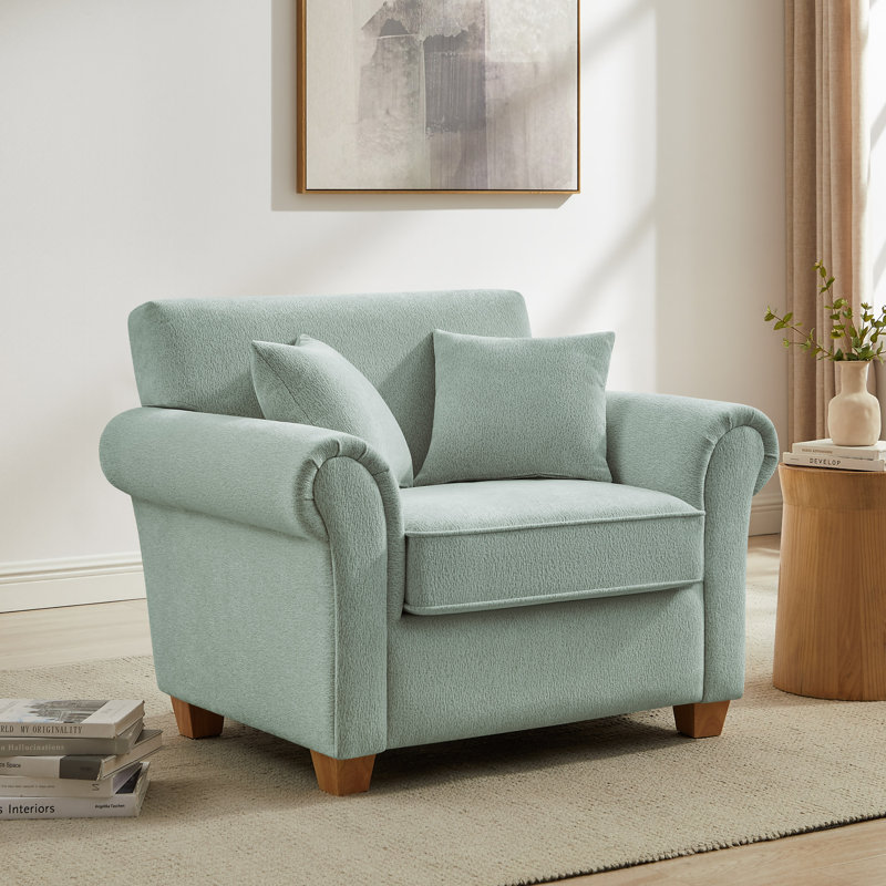 Fauteuil d'appoint de 104 cm (40,94 po) avec pieds en bois massif, 2 coussins décoratifs inclus, fauteuil ergonomique avec accoudoirs incurvés pour salon, chambre ou coin lecture