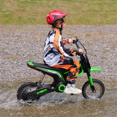Electric Dirt Bike With Twist Grip Throttle, 24V 350W Off-Road Electric Motorcycle, Up To 15 MPH With Brake, Music Horn, Rear Suspension For Ages 13+ Years, Green
