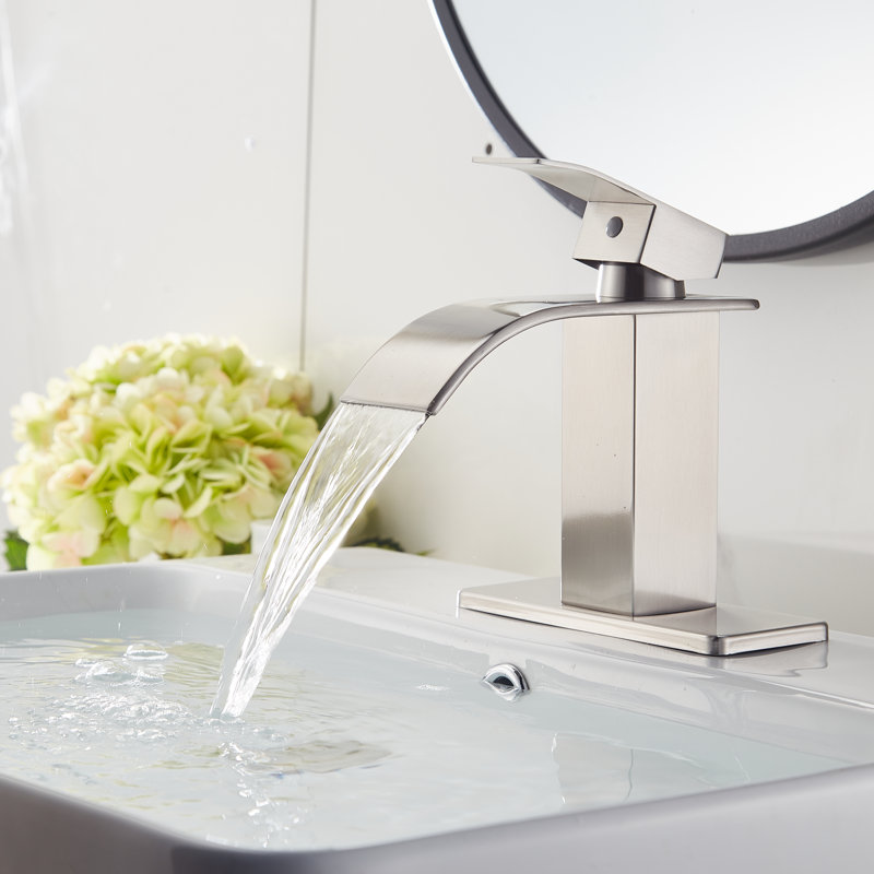 Single-Hole Single-handle Bathroom Faucet with Drain Assembly, Brushed Nickel