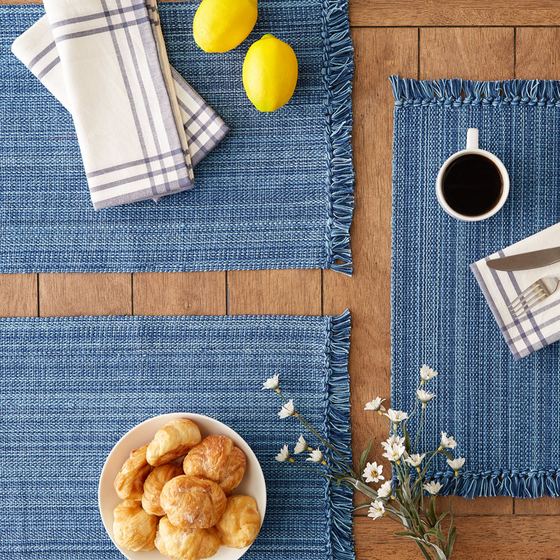 Ensemble de napperons en coton Wieland, Bleu nautique, Couleur unie