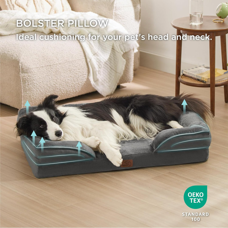 Lit confortable pour chien, H 6,5 po x l 28 po x P 38 po, Gris foncé