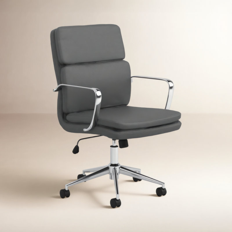 Chaise de bureau en similicuir Rusank, Gris, 21"