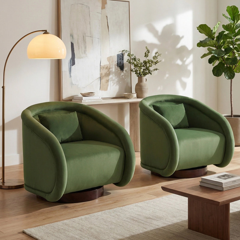 Swivel Accent Chair, 360-degree Swivel Barrel Chair with Teddy Upholstery, Comfy Pumpkin-Shaped Swivel Chair for Living Room, Bedroom, or Office