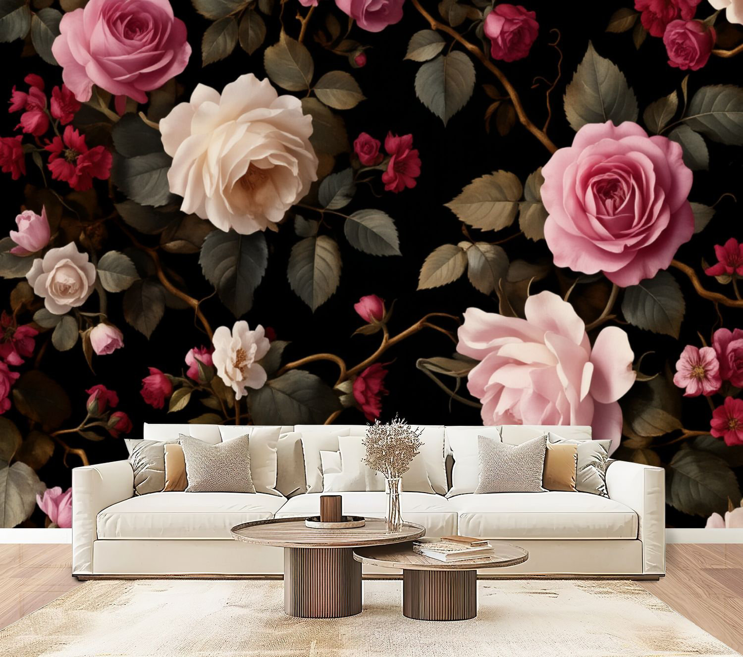 Red Barrel Studio® Peel and Stick Wallpaper Elegant Pink White Roses ...