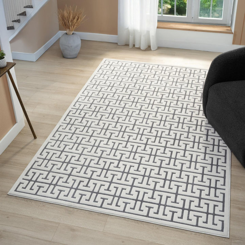 Tapis moderne à motif géométrique à treillis, Rectangulaire 8 pi x 10 pi
