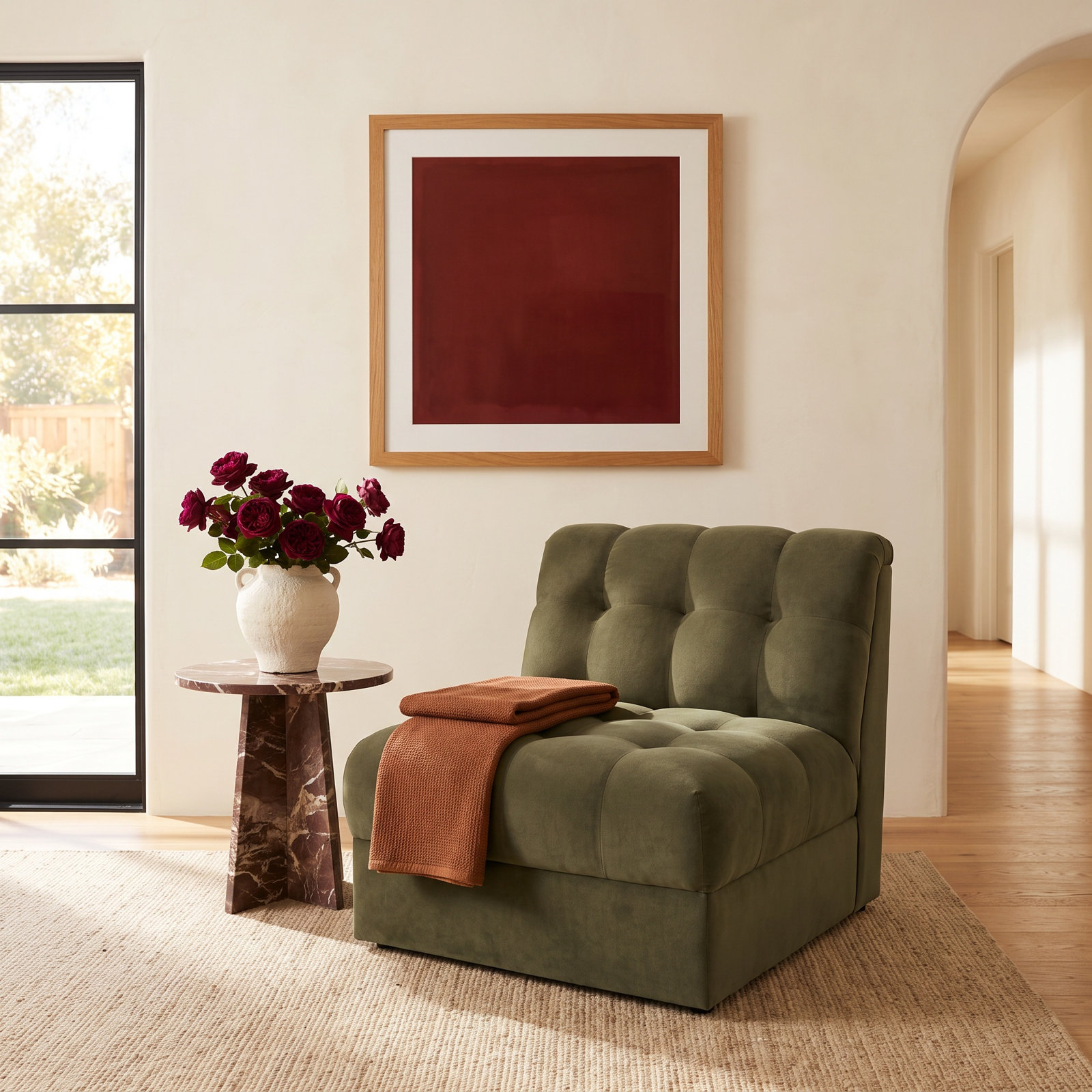 Pine Velvet Slipper Chair