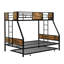 Lit superposé moderne au-dessus d'un lit double en métal avec lit gigogne, fabrication stable et silencieuse, aucun sommier tapissier requis, noir et brun, rangement généreux, sommier robuste facile à assembler, grand espace de rangement,
