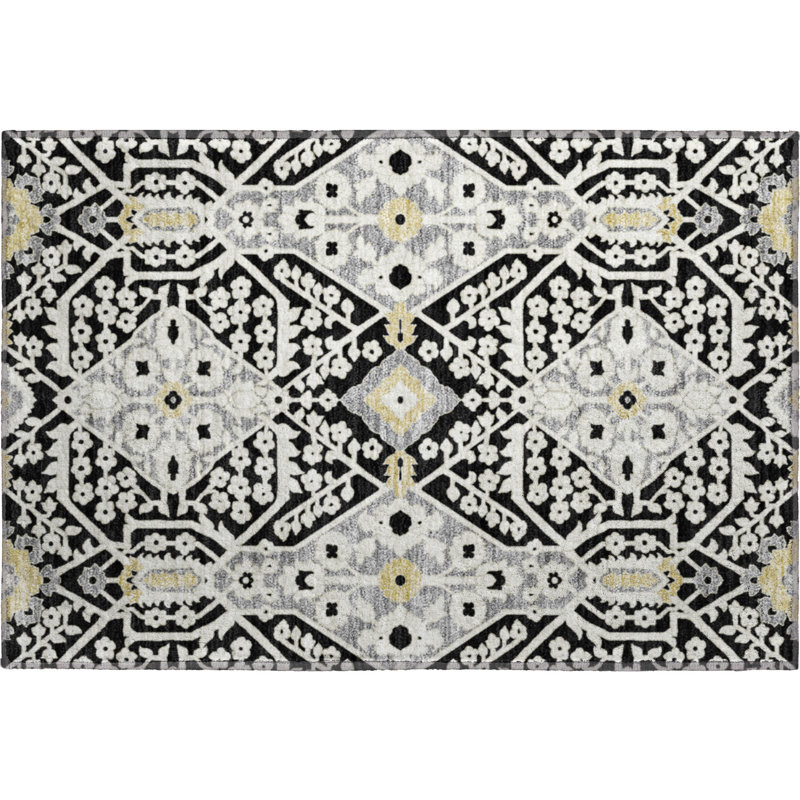 Premium Machine Washable Prisco Black Rug, Rectangle 1'8" x 2'6"