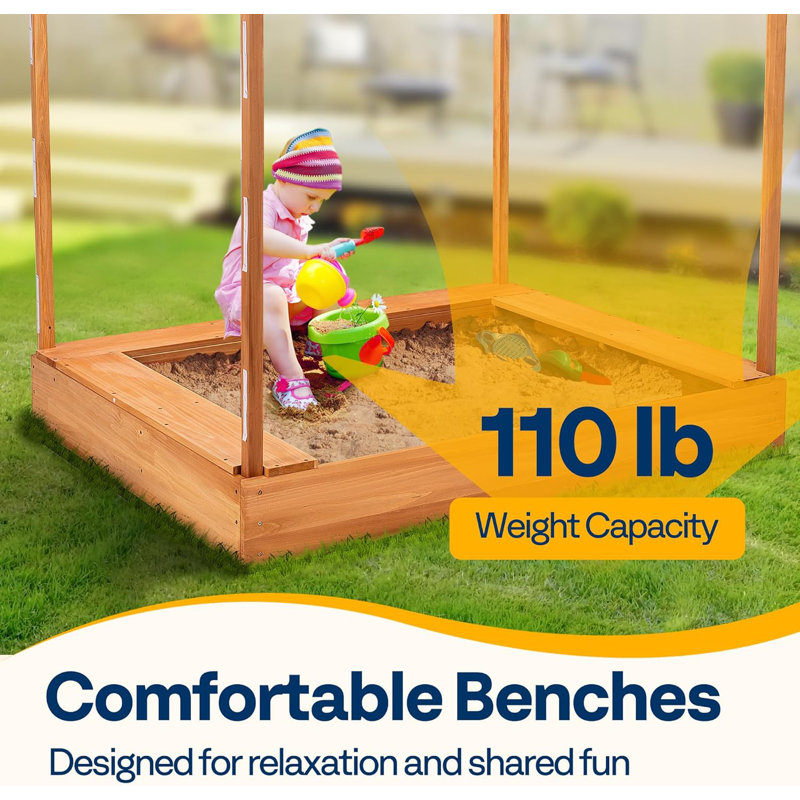 58x48in Wood Sandbox with Detachable UV-Blocking Canopy & Ventilation Windows