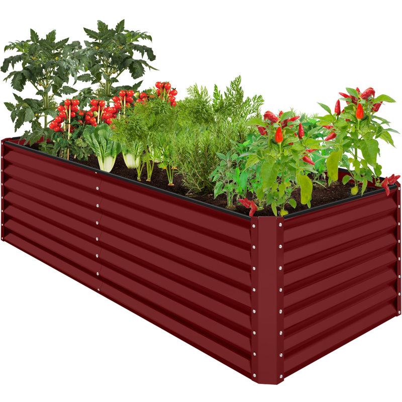 2ft Outdoor Metal Raised Garden Bed, Planter Box For Vegetables, Flowers Herbs, Red, 24" H x 96" W x 48" D