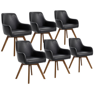 4.3" Thick Sponge Cushioned Seat, Mid-Century Modern Swivel Dining Chair, 360° Rotating Upholstered Armchair With PU Leather, Beech Wood Legs, Ergonomic High Back & Armrests, Comfortable Accent Chair