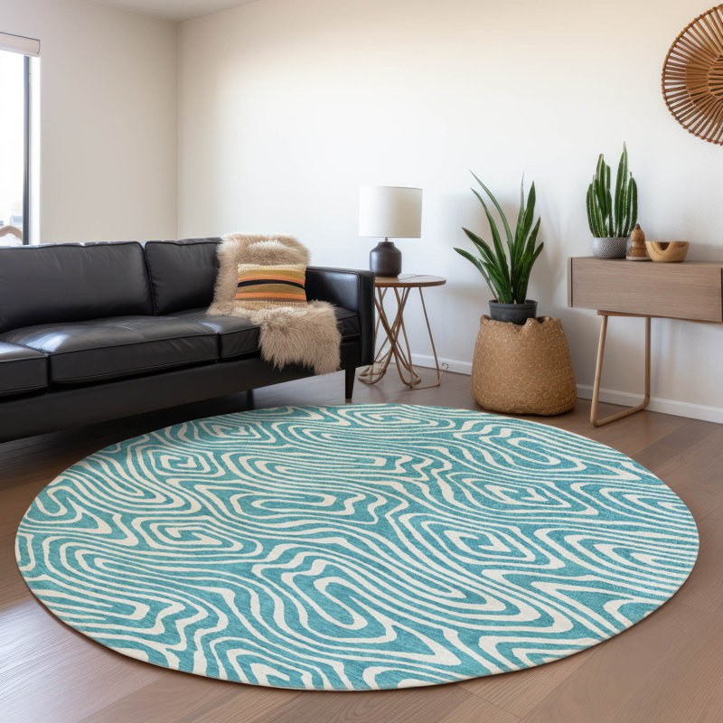  Tapis doré intérieur / extérieur lavable à la machine Chayden ACN1020, Rond 8 pi