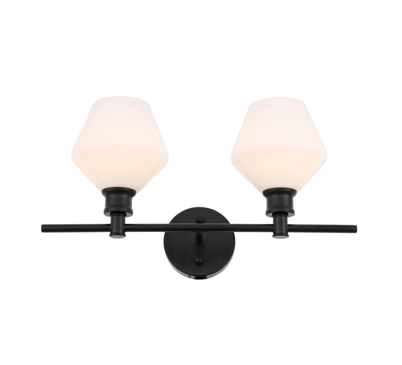 Gene light glass Wall sconce, Black, 2 Lights, White