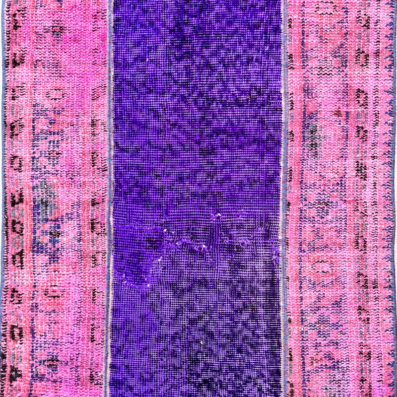 Modern Purple Wool Rug, 25.6x46.5 Inch Geometric Rug