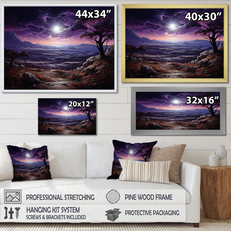 Judaism Desert Negev Nights Haze sur toile, Cadre simple noir, H 12 po x l 20 po x P 1 po