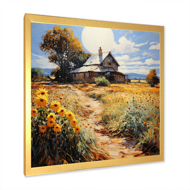 Farmhouse Sunlit Haven Pointillism I - Farmhouse Canvas Art Print, H 30 po x l 30 po x P 1 po, Cadre doré à une seule photo