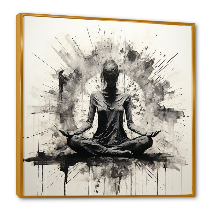 Minimalisme médiation en yoga noir et blanc IV, Cadre flottant doré, H 24 po x l 24 po x P 1 po