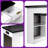55" Modern White Fluted Office Desk with Storage Cabinet, Keyboard Tray & Built-in Power Outlet-385837277
