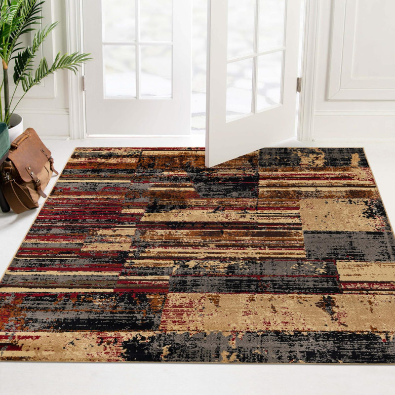 Tapis brun / jaune à motif géométrique Knowle, Carré 5 pi 3 po