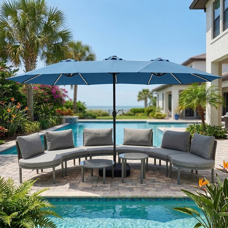 8-Piece Symmetrical Design Modular Curved Outdoor Sectional Set, Aluminum Frame With PE Wicker Exterior, Solution-Dyed Polyester Cushions, Requires Assembly