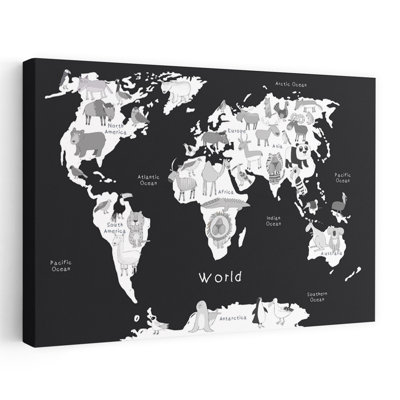 World Animal Map Contemporary Bear Elephant Koala Nature Wildlife Wall Art Print by Carla Daly - Wrapped Canvas Print