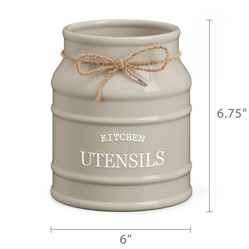 Porte-ustensiles de cuisine en céramique pour comptoir de cuisine, organisateur de spatule pour comptoir, Taupe