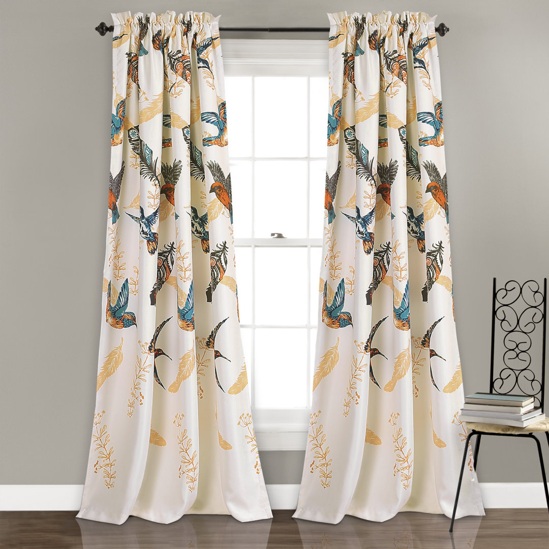Bird Breeze Floral Room Darkening Thermal Rod Pocket Curtains/Drapes (Set of 2) Lush Decor Curtain 