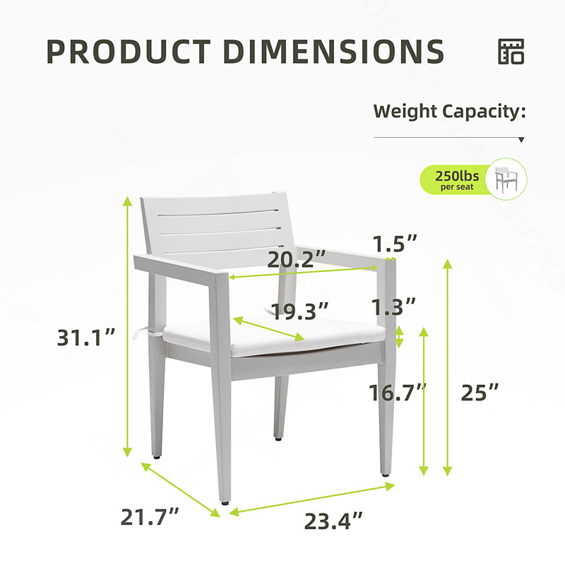 Ensemble de 4 chaises de patio d'extérieur en aluminium avec coussins en tissu Sunbrella pour plus de confort et de durabilité