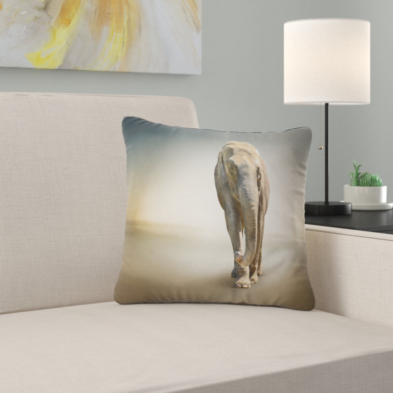 Smart Elephant Walking - Coussin imprimé animal, 16 po x 1 po, Coussin décoratif