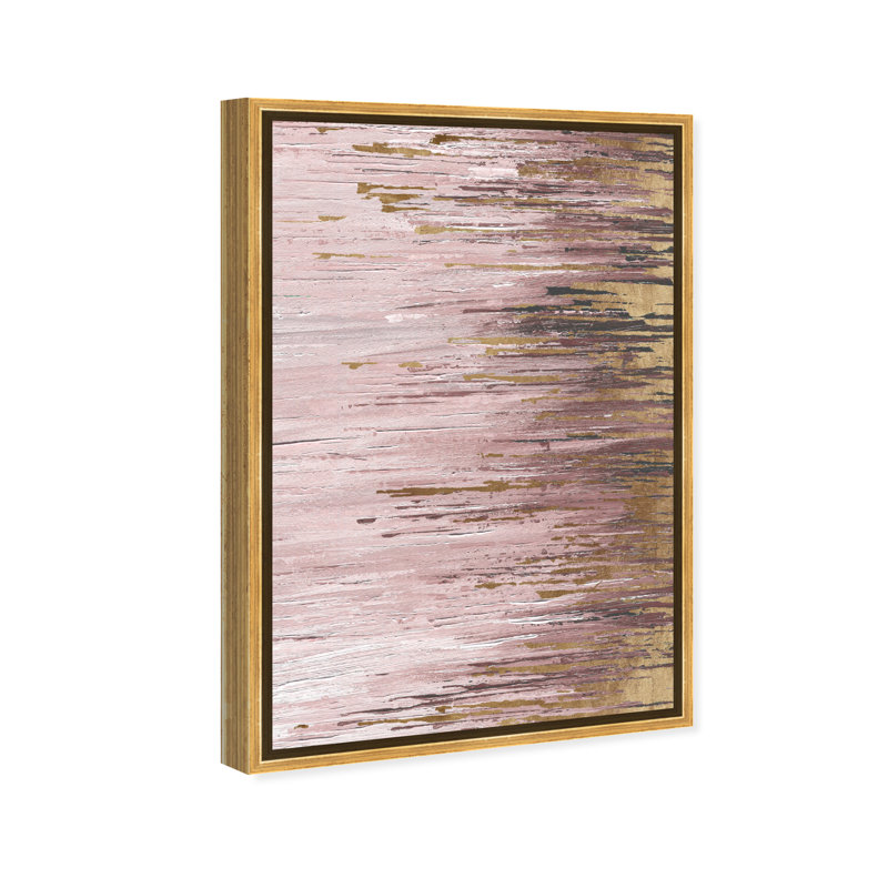 «Blush Rains Duet I», peinture sur toile, H 36 po x l 24 po, Toile encadrée d'or