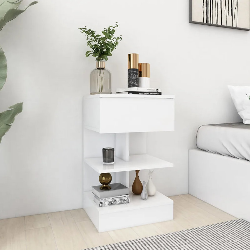 Gilliane Bedside Cabinet 40x35x65 cm Engineered Wood, White, White, Individual