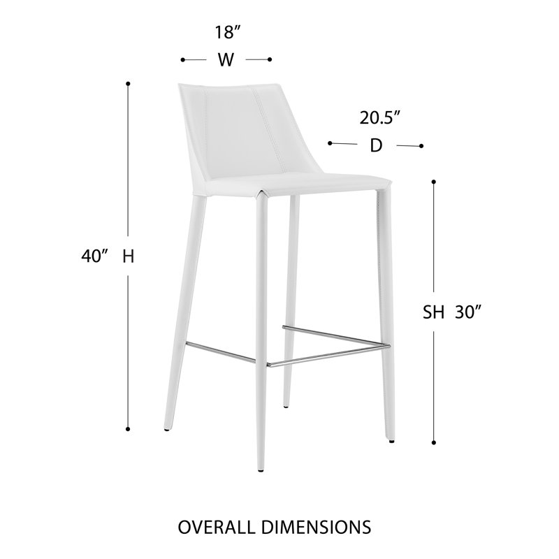 Carramar Upholstered Stool with Metal Frame, White Faux Leather, Bar Stool (30" Seat Height)