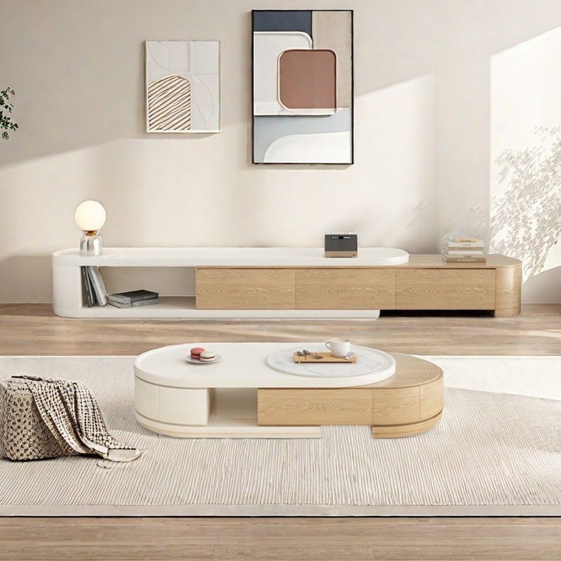 Ensemble de meuble télé et table basse réglable en bois