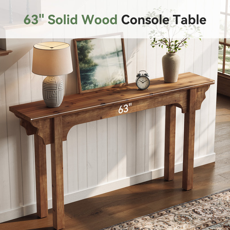 63" Mid-Century Modern Solid Wood Console Table for Entryway, Living Room, Hallway, Foyer