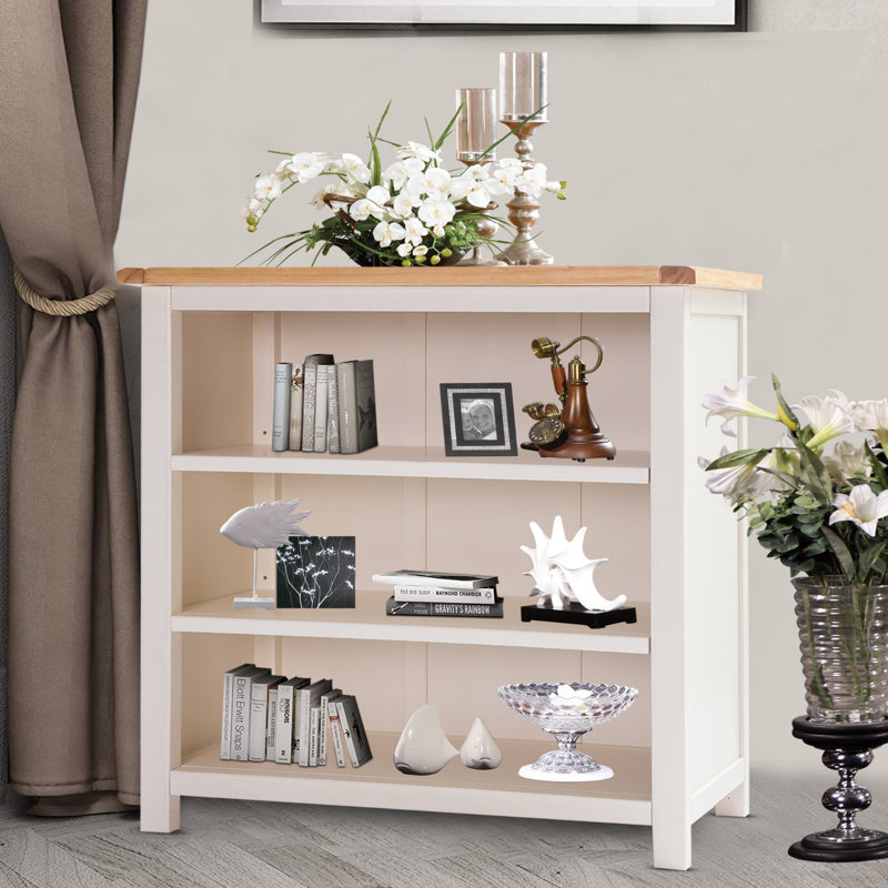 Arise-Sun Solid Wood Bookcase, (3 Shelves) 35.4" H x 35.2" W x 13.3" D, White/Natural