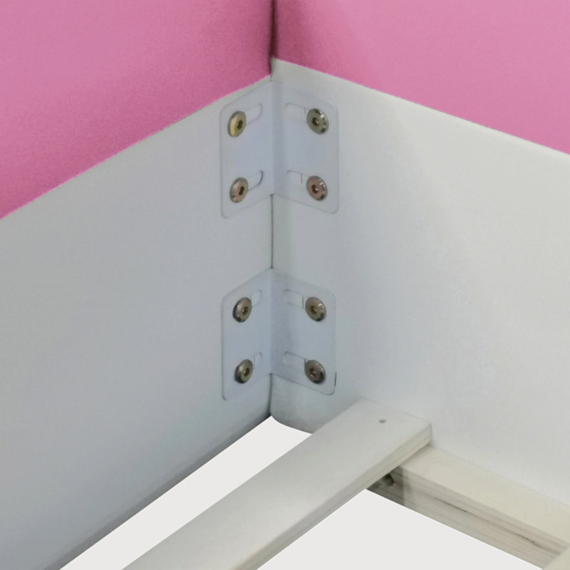 Floor Upholstered Kids Bed With Stairs, Queen, Pink/White