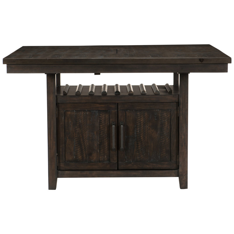 Table rectangulaire avec support à vin, rallonge papillon et armoire de rangement, finition cerisier foncé, comptoir, espace de rangement pour salle à manger rustique, 8 bouteilles